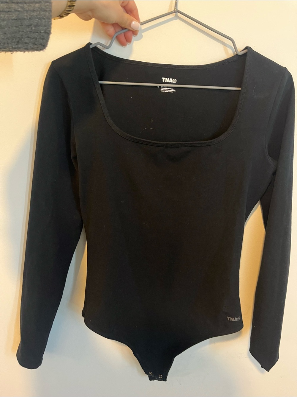 TNA Aritzia Black Long Sleeve Scoop Neck Bodysuit